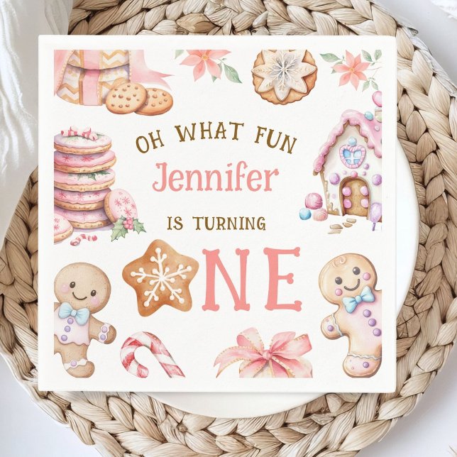 Oh What Fun Gingerbread 1st Birthday Paper Napkins (Creator Uploaded)