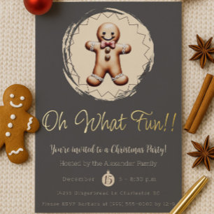 Oh What Fun Gingerbread Man Holiday Party   Gray Foil Invitation