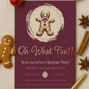 Oh What Fun Gingerbread Man Holiday Party   Red Foil Invitation
