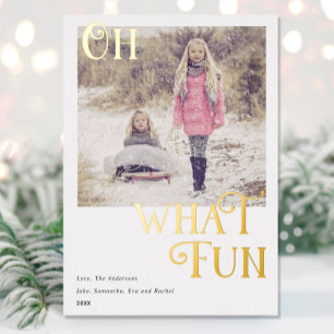 Oh What Fun Gold Foil White Christmas photo Holiday Card