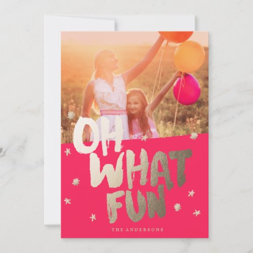 OH WHAT FUN gold photo christmas greeting card