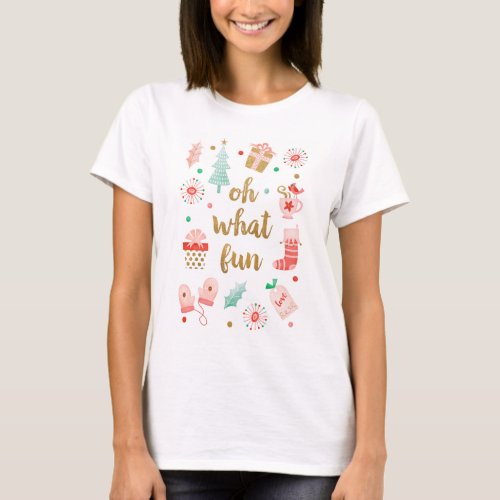Oh What Fun Gold  Script Christmas Holiday T_shirt
