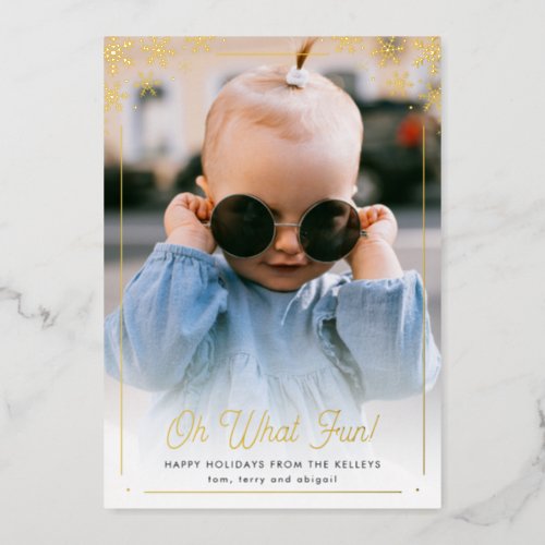 Oh What Fun Gold Snowflake Vertical Photo Foil Holiday Card