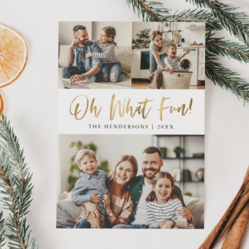 Oh What Fun Gold Typography Christmas Photo Holiday Card