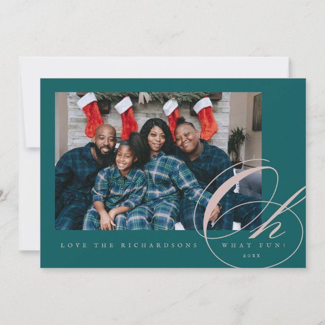 Oh What Fun Green Holiday Photo Card (Front)