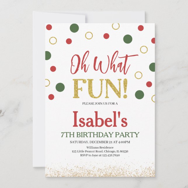 Oh What Fun Green Red Dots Birthday Invitation (Front)