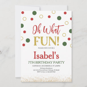 Oh What Fun Green Red Dots Birthday Invitation