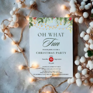 Oh What Fun Greenery String Light Christmas Party Invitation