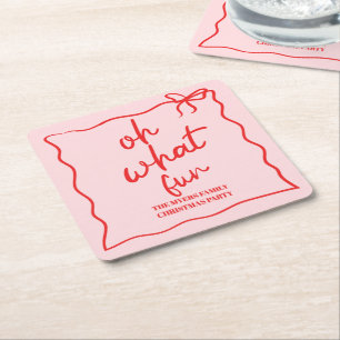 Oh What Fun Hand drawn Christmas Party Square Paper Coaster