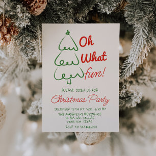 Oh What Fun Hand Drawn Green Christmas Tree Party Invitation