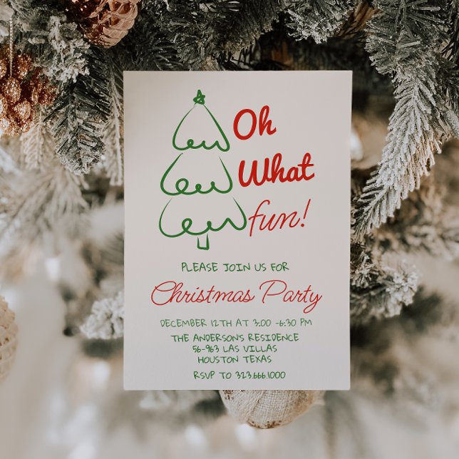 Oh What Fun Hand Drawn Green Christmas Tree Party Invitation (Creator Uploaded)