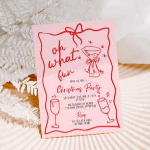 Oh What Fun Handdrawn Christmas Party Pink Red Invitation