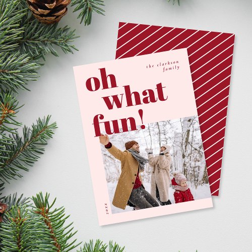 Oh What Fun Happy Holidays Candy Cane Photo Holiday Card