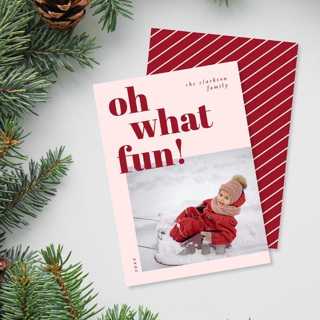 Oh What Fun Happy Holidays Candy Cane Photo Holiday Card (Creator Uploaded)