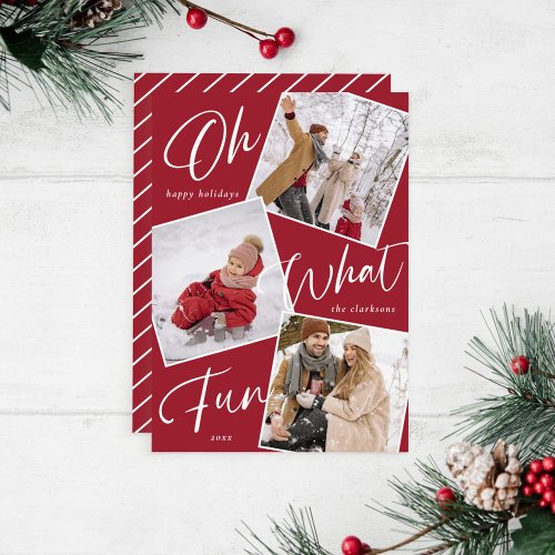 Oh What Fun Happy Holidays Candy Cane Photo Holiday Card