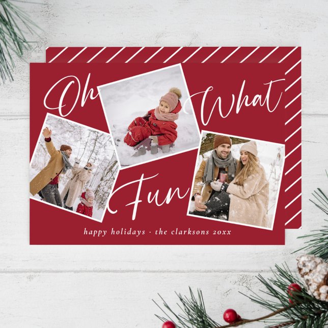 Oh What Fun Happy Holidays Candy Cane Photo Holiday Card (Creator Uploaded)