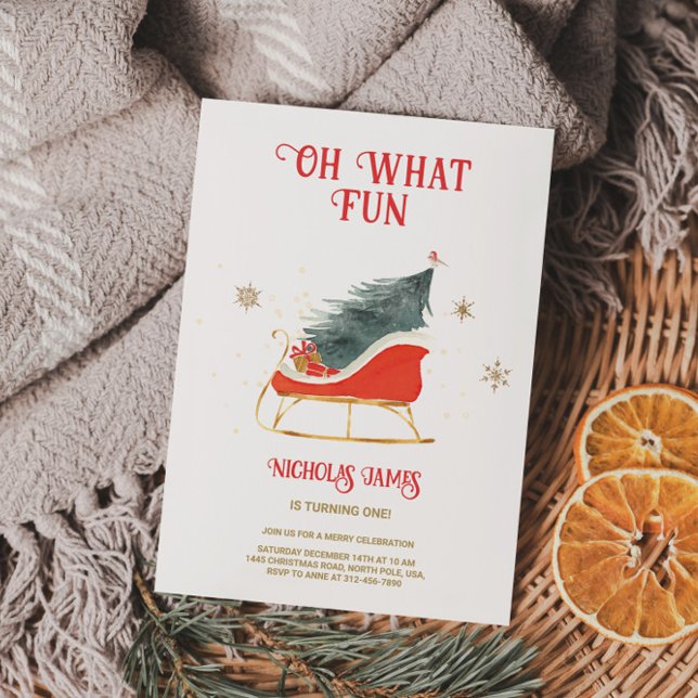 Oh What Fun Holiday 1st Birthday  Invitation (Creator Uploaded)