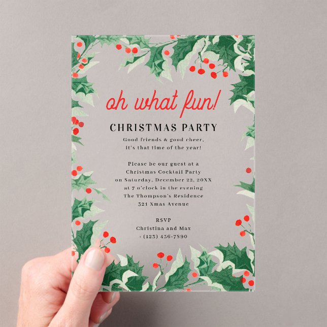 Oh What Fun! Holiday Kids Christmas Party Acrylic Invitations (Insitu (Handheld))