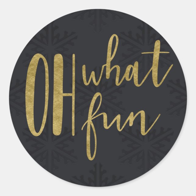 OH WHAT FUN Holiday Winter Black Snowflakes Favor Classic Round Sticker (Front)