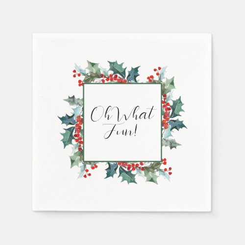 Oh What Fun Holly and Berries Holiday Party Napkins