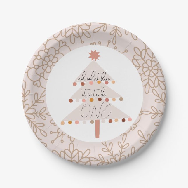 Oh What Fun It Is To Be ONE Boho Christmas Paper P Plates (Front)