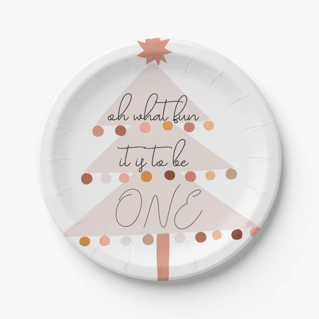 Oh What Fun It Is To Be ONE Boho Christmas Paper Plates (Front)