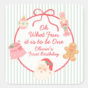 Oh What Fun it is to be One Christmas 1st birthday Square Sticker
