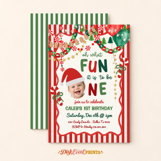 Oh What Fun It is to be One Christmas Birthday Invitation