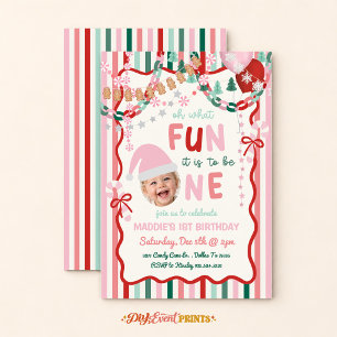 Oh What Fun It is to be One Christmas Birthday Invitation