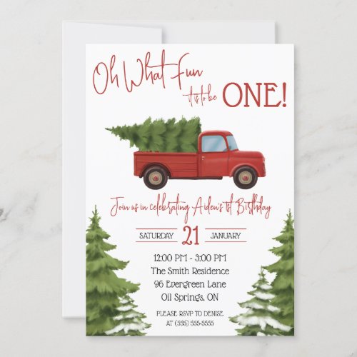 Oh What Fun it is to be One  Red Pickup Truck  Invitation