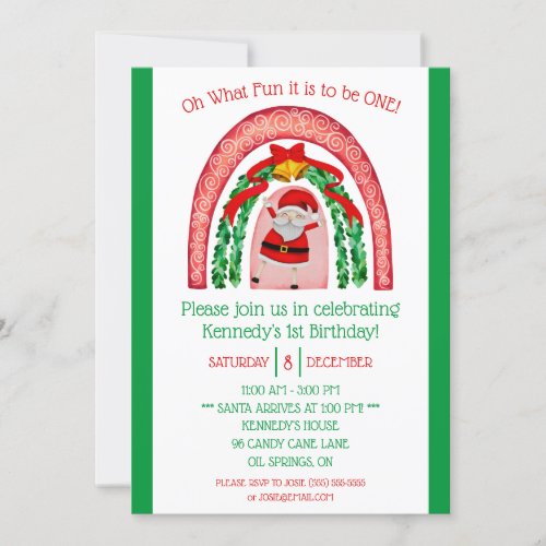 Oh What Fun it is to be One  Santa First Birthday Invitation