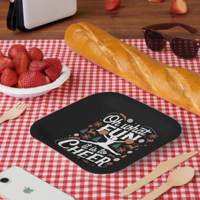 Oh What Fun It Is To Cheer Ugly Cheerleading Xmas Paper Plates (Picnic)