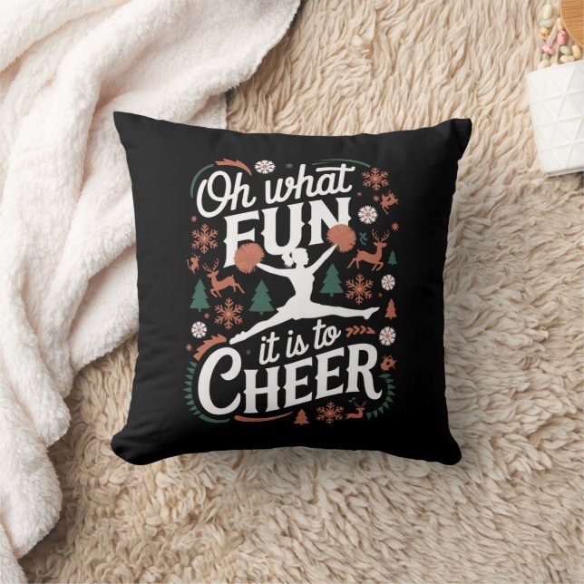 Oh What Fun It Is To Cheer Ugly Cheerleading Xmas Throw Pillow (Blanket)