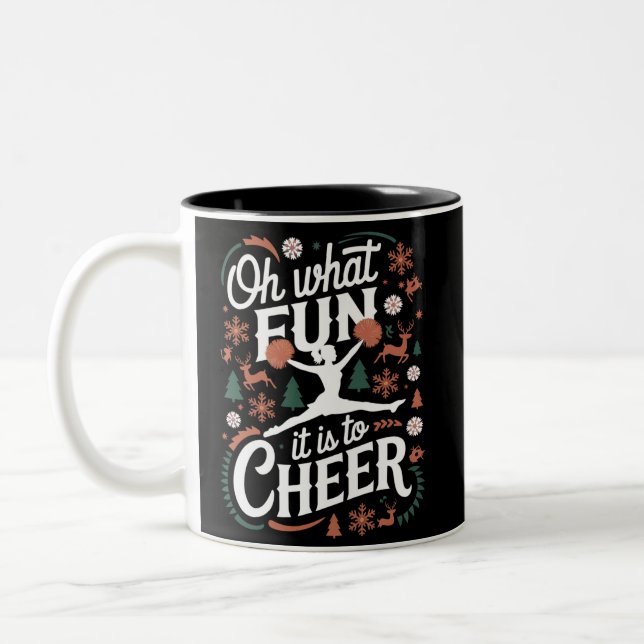 Oh What Fun It Is To Cheer Ugly Cheerleading Xmas Two-Tone Coffee Mug (Left)