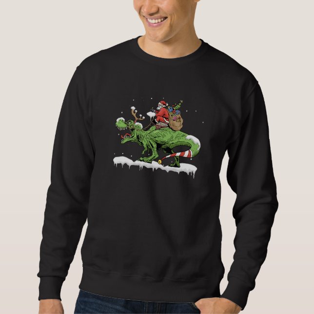 Oh What Fun It Is To Rawr Santa Claus Dinosaur Rid Sweatshirt (Front)