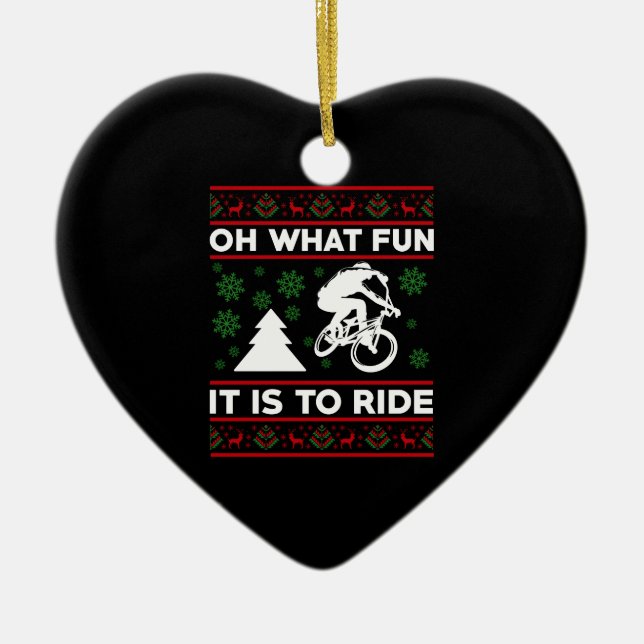 Oh What Fun It Is To Ride Bicycle Christmas Ceramic Ornament (Front)