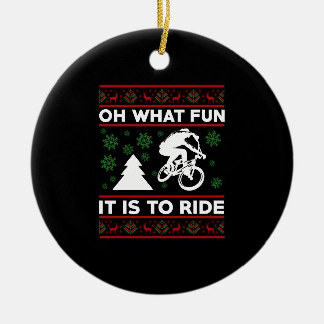 Oh What Fun It Is To Ride Bicycle Christmas Ceramic Ornament (Front)