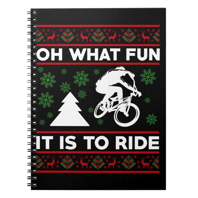 Oh What Fun It Is To Ride Bicycle Christmas Notebook (Front)