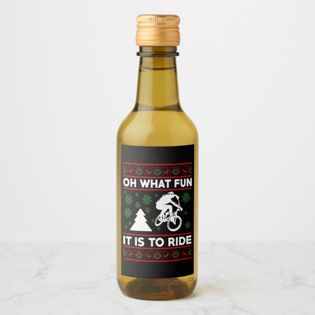 Oh What Fun It Is To Ride Bicycle Christmas Wine Label (Front)