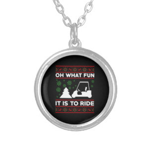 Oh What Fun It Is To Ride Golf Cart Christmas Silver Plated Necklace