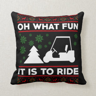 Oh What Fun It Is To Ride Golf Cart Christmas Throw Pillow