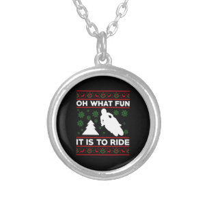 Oh What Fun It Is To Ride Motorcycle Dirt Bike Silver Plated Necklace