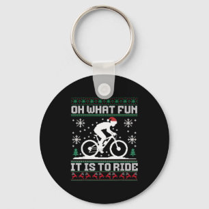 Oh What Fun It Is To Ride Mountain Bike Biker Chri Keychain