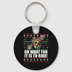 Oh What Fun It Is To Ride Santa Claus Ugly Christm Keychain