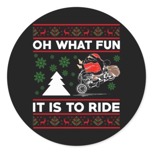 Oh What Fun It Is To Ride Santa Motocross Dirt Bik Classic Round Sticker