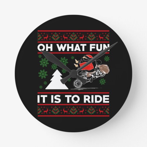 Oh What Fun It Is To Ride Santa Motocross Dirt Bik Round Clock