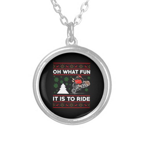 Oh What Fun It Is To Ride Santa Motocross Dirt Bik Silver Plated Necklace