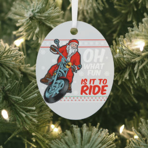 Oh What Fun It Is To Ride Santa On Motorbike Metal Ornament