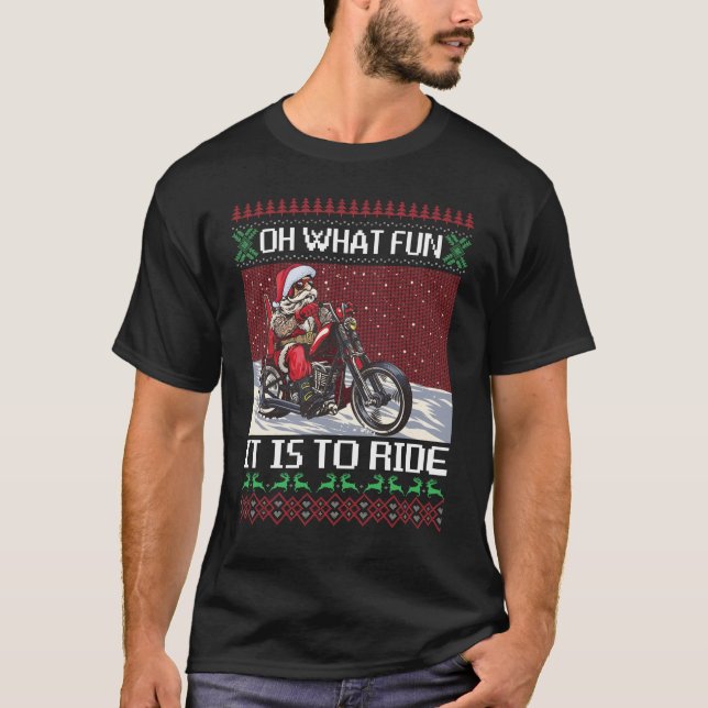Oh What Fun It Is To Ride Santa Riding Motorcycle T-Shirt (Front)