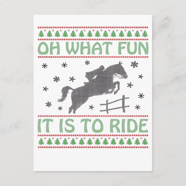 Oh What Fun It Is to Ride Ugly Christmas Horse  Announcement Postcard (Front)